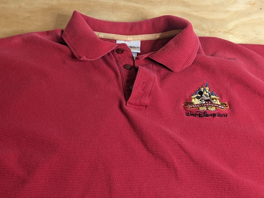 Vintage Disney World Polo XL Size Red Embroidered Disney Theme Parks Mickey